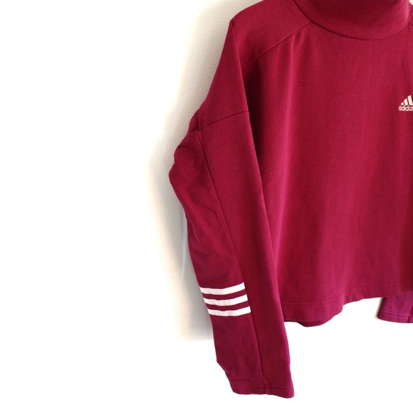 Adidas Oversized High Neck Cropped Maroon Red Sweater XS - Picture 2 of 9